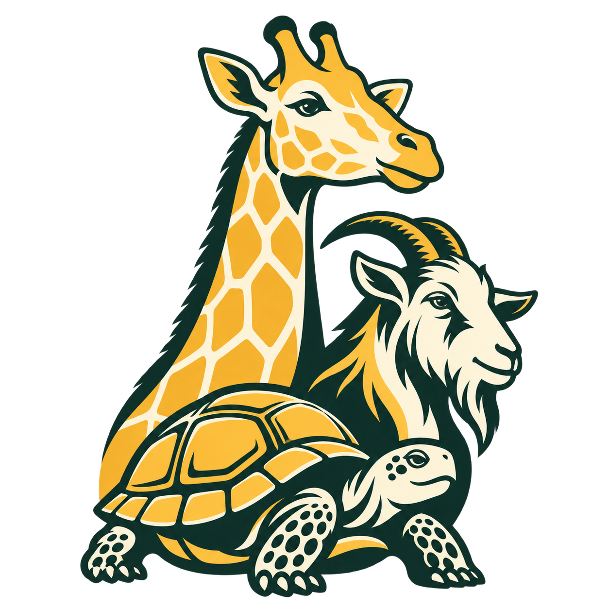 Giraffe, goat, and turtle emblem